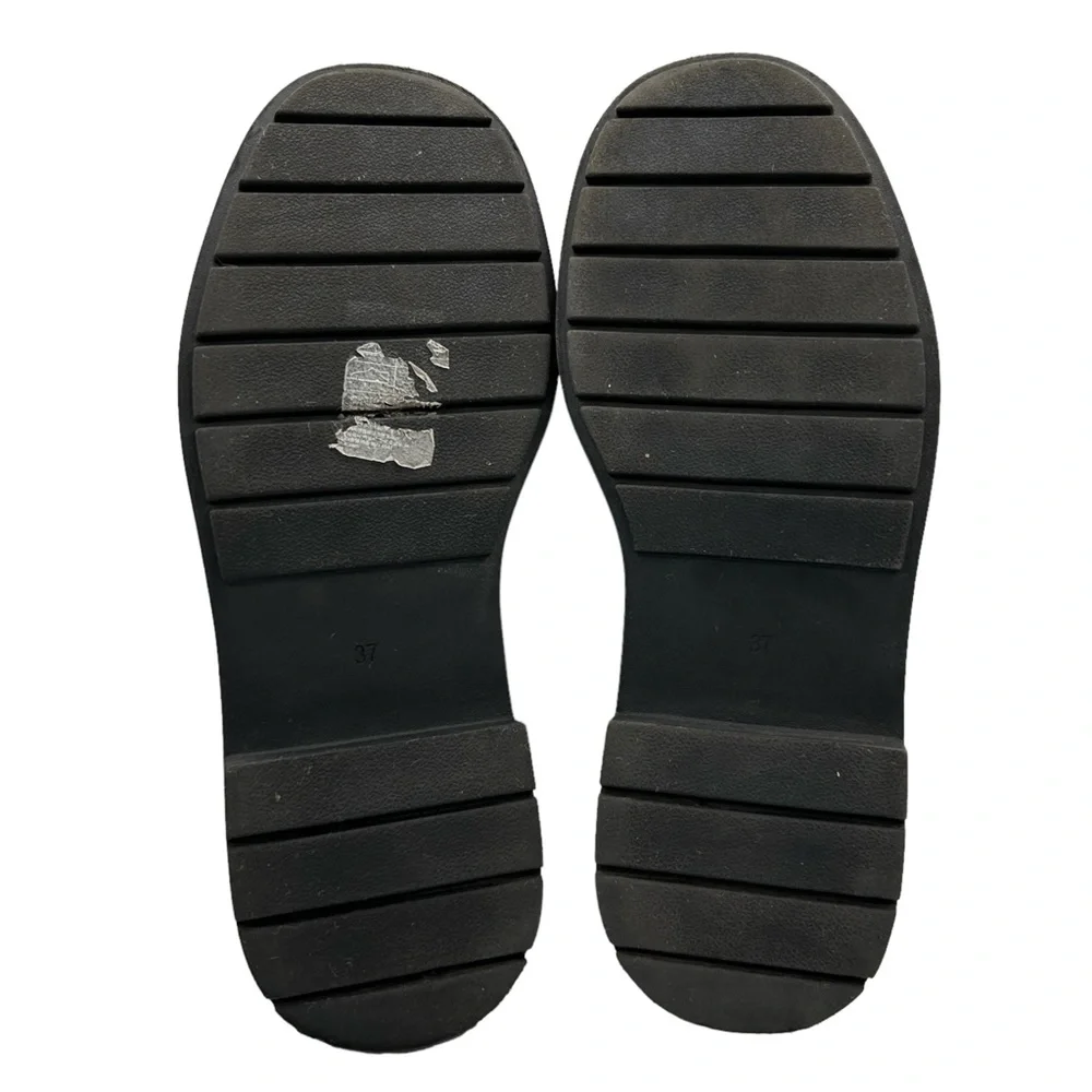 H&M Black Faux Leather Chunky Platform Preppy‎ Slip On Penny Loafers (6)